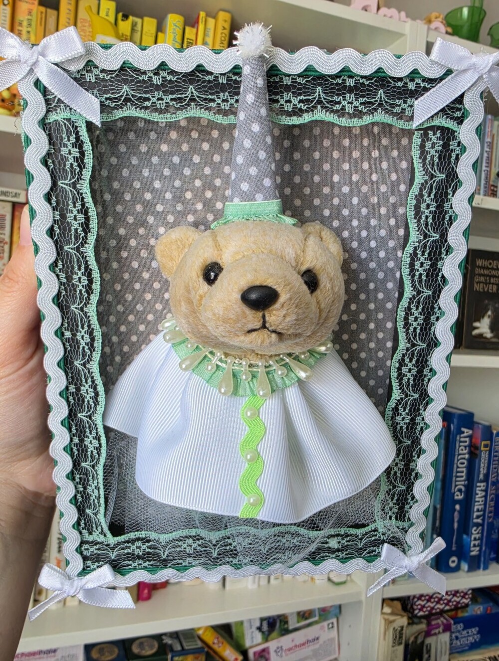 Handmade Teddy Bear Wall Art in Mint & Gray